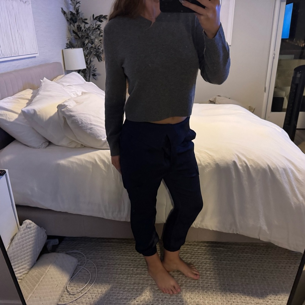 Frame Navy silk trousers